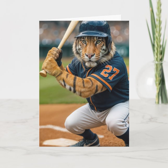 Carte Joueur de baseball Tiger fêtant son anniversaire # (Devant)
