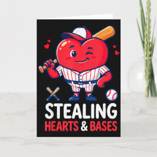 Carte Joueur de baseball Valentin volant des cœurs et de