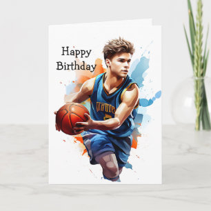 Carte Joueur de basket Aquarelle Joyeux anniversaire
