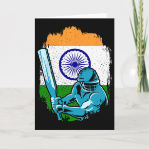 Carte Joueur de cricket indien Drapeau indien Fan de cri