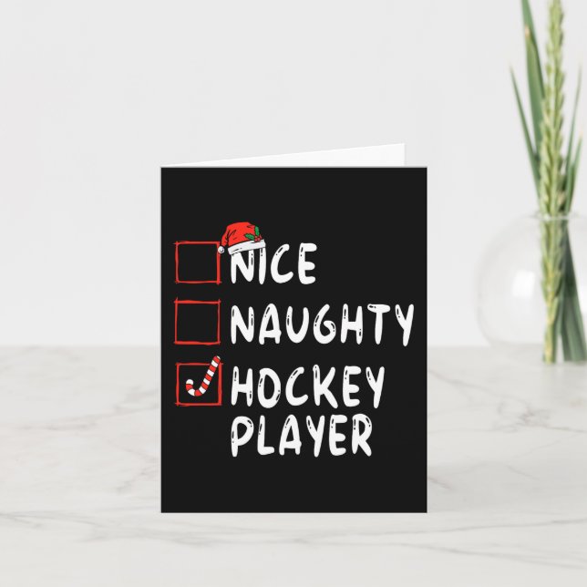 Carte Joueur de hockey Naughty Noël Santa Hat Boy (Devant)