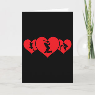 Carte Joueur de jeu de cricket à coeur rouge Amour drôle