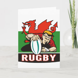 Carte Joueur de rugby pointant essai drapeau de galles