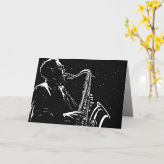 Carte Joueur de saxophone de style graphique BD noir et 