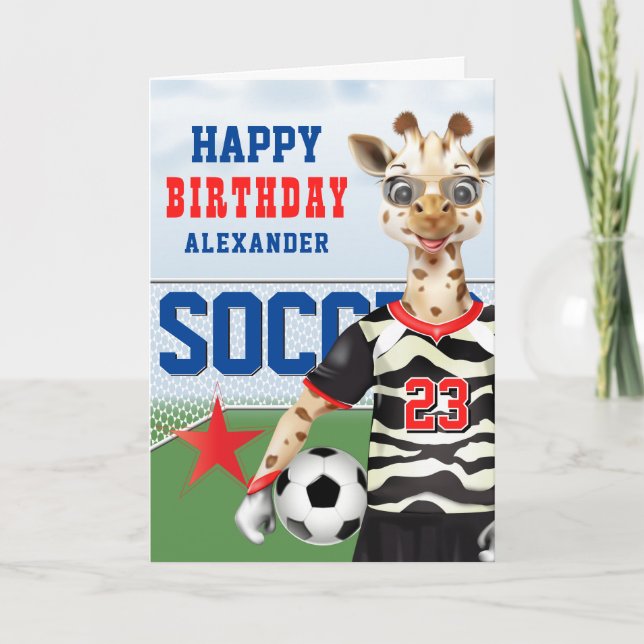 Carte Joueur de soccer Giraffe Anniversaire de enfant (Devant)