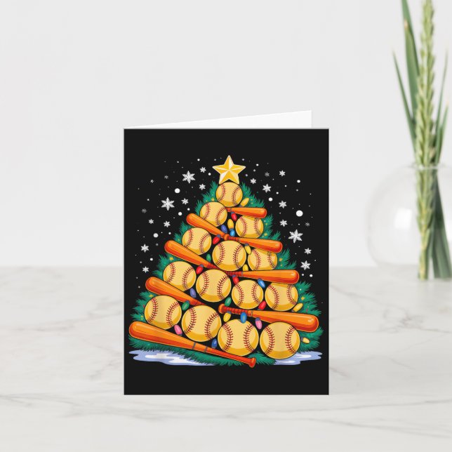 Carte Joueur de softball Arbre de Noël Lumière Noël (Devant)