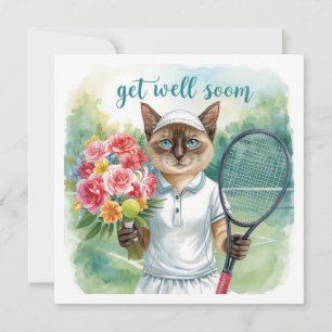 Carte Joueur de tennis Soyez bien Bientôt avec des fleur