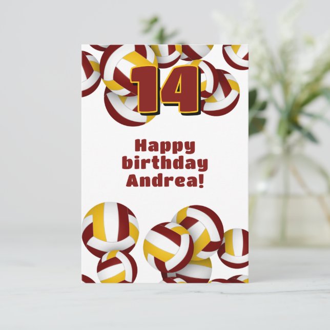 Carte joueur de volley-ball heureux anniversaire maroon  (Debout devant)