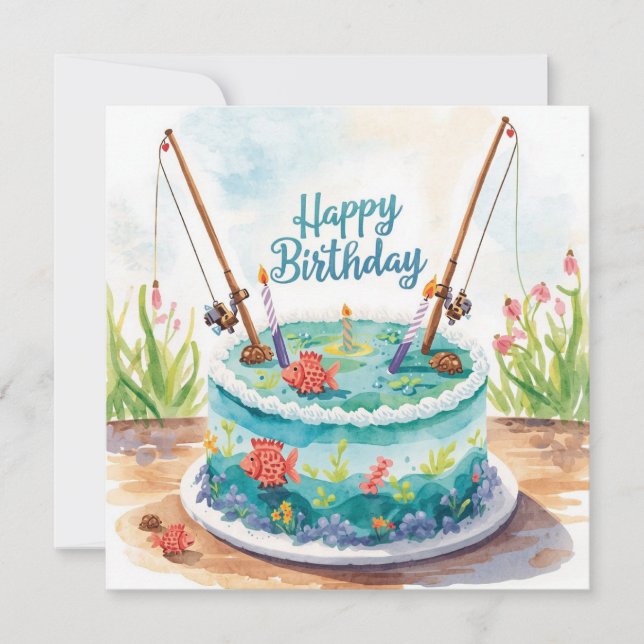 Carte Jour d'anniversaire de pêche sur le thème du plais (Devant)