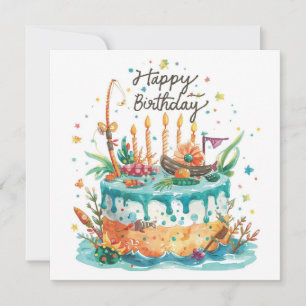 Carte Jour d'anniversaire de pêche sur le thème du plais