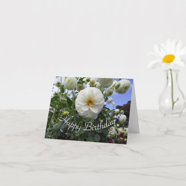 Carte Jour d'anniversaire de White Dahlia (Petite plante)