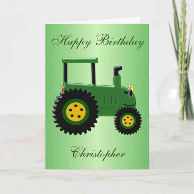 Carte Jour d'anniversaire du tracteur vert personnalisé (Devant)