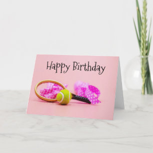 Carte Jour de balle de tennis avec raquette anniversaire