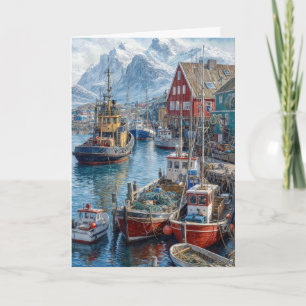 Carte Jour de fête à Harbour au Groenland avec des batea