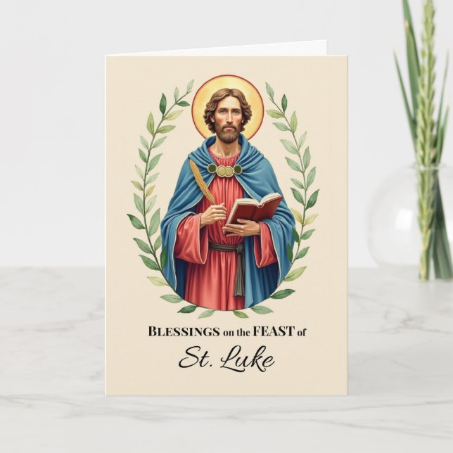Carte Jour de fête de saint Luc, bénédictions, couronne  (Devant)