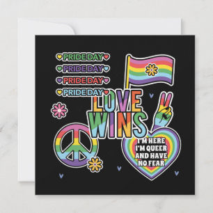 Carte Jour de la fierté. L'amour gagne. Je suis queer et