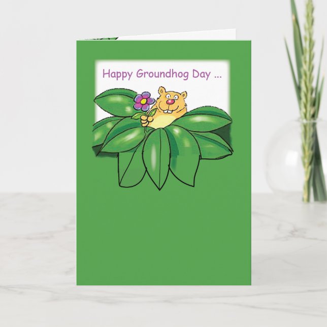 Carte Jour de la marmotte avec Fleurs vertes (Devant)