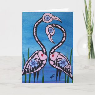 Carte Jour de la paire de Flamants roses roses morts