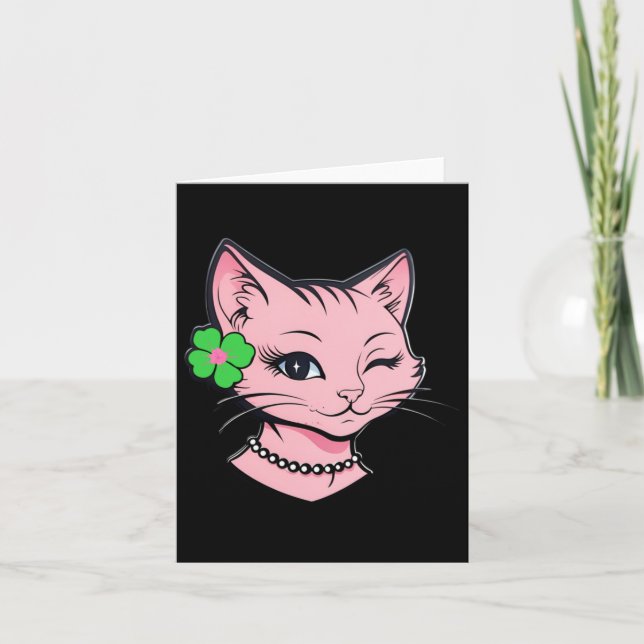 Carte Jour de la Saint-Patrick Charmant Chat Clin d'Œil  (Devant)