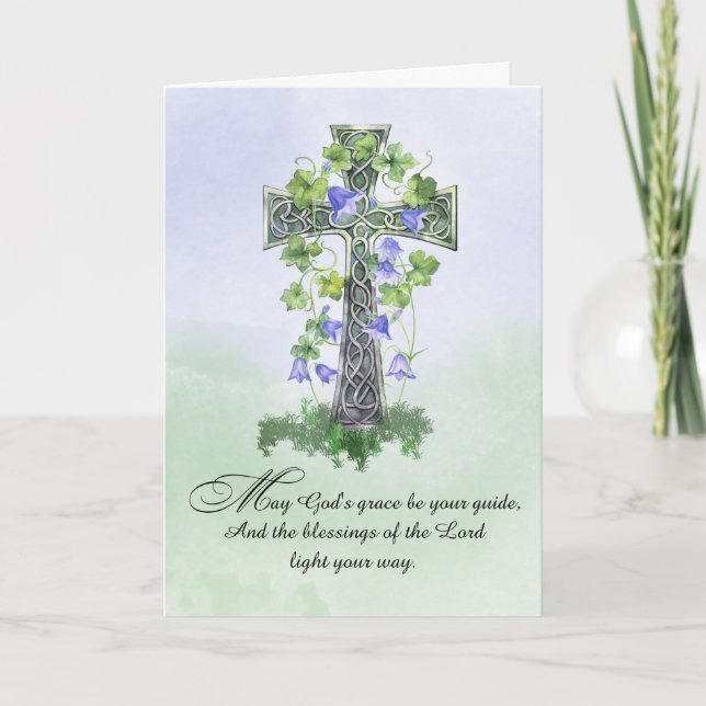 Carte Jour de la Saint-Patrick Croix Celtique Trèfles Bé (Devant)