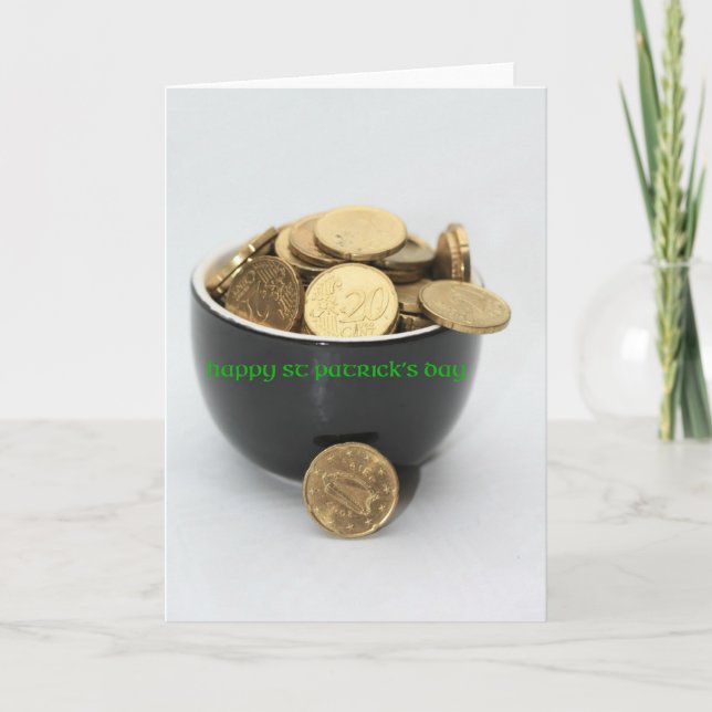Carte Jour de la Saint Patrick heureux en pot noir (Devant)