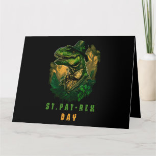 Carte Jour de la St Pat Trex Leprechaun Dinosaure Dino H