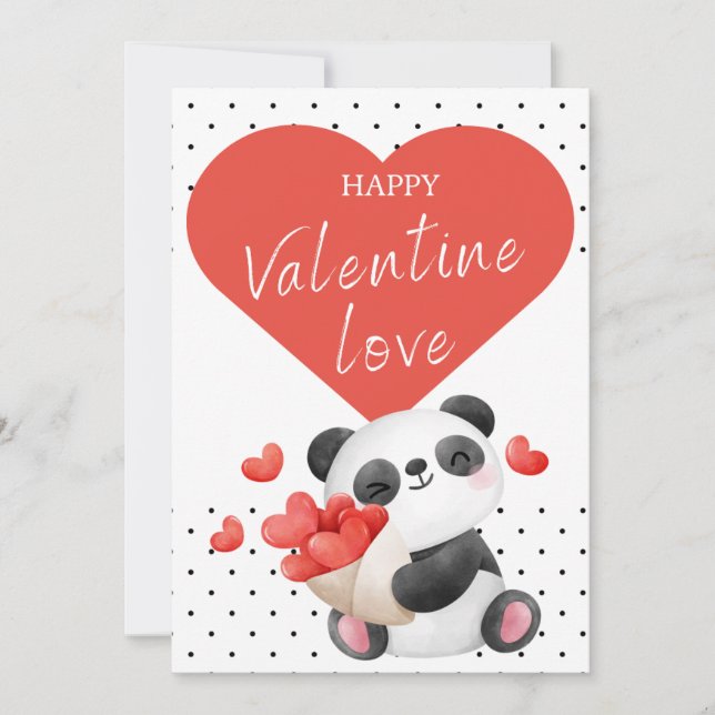 Carte Jour de la Valentines Bébé Panda Coeur (Devant)