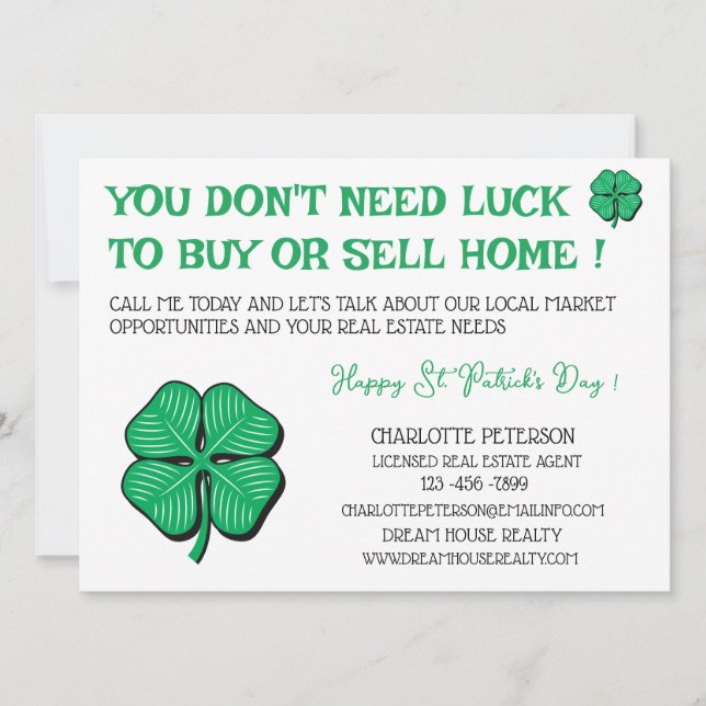 Carte Jour de l'immobilier moderne St Patrick (Devant)