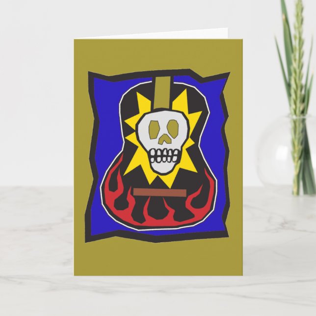 Carte Jour de l'or mort w/Blue de guitare de crâne (Devant)