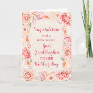 Carte Jour de mariage rose Floral Great Grandgirl