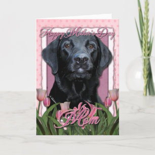 Carte Jour de mères - tulipes roses - Labrador - noir -