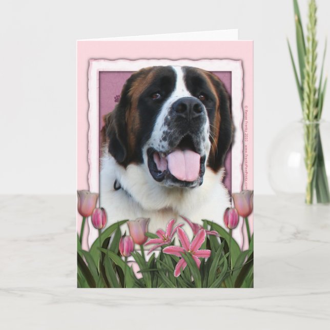 Carte Jour de mères - tulipes roses - St Bernard - Mae (Devant)
