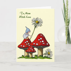 Carte Jour de Mother : Gnome on Toadstool, Daisy : Art