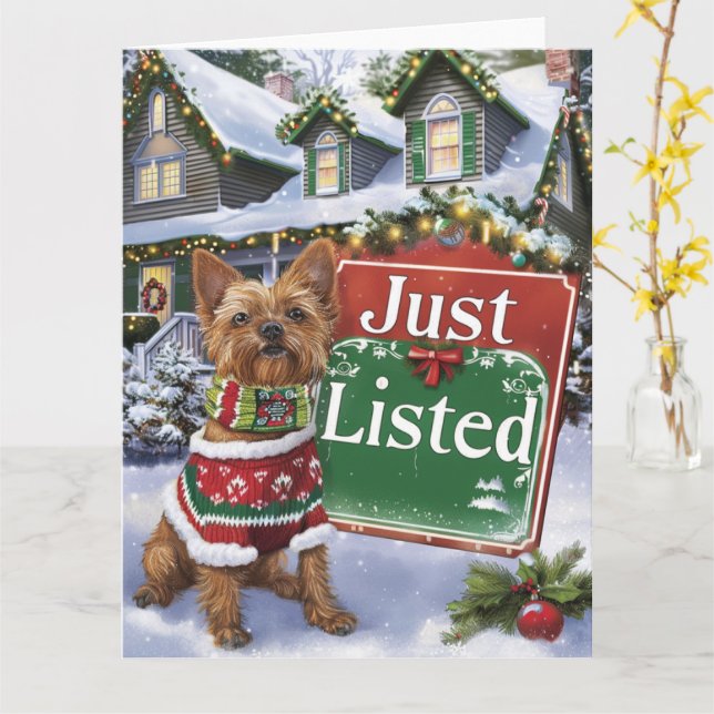 Carte Jour de Noël de l'Australien Terrier Dog (Fleur jaune)