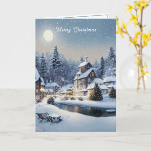 Carte Jour de Noël d'hiver Village Campagnard