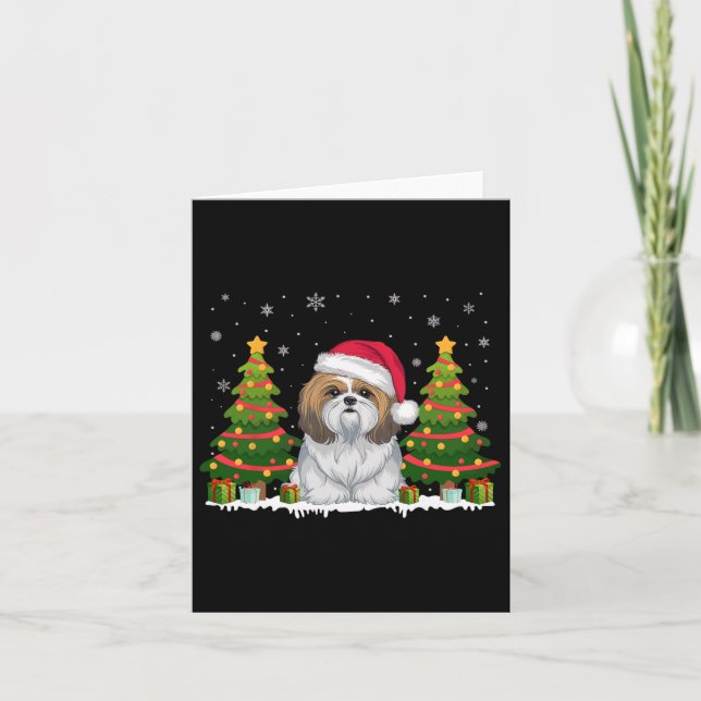 Carte Jour de Noël Lumières Arbre Chien Chien Chien Chie (Devant)