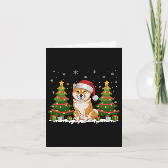 Carte Jour de Noël Lumières Arbre Shiba Inu Chien Noël N (Devant)