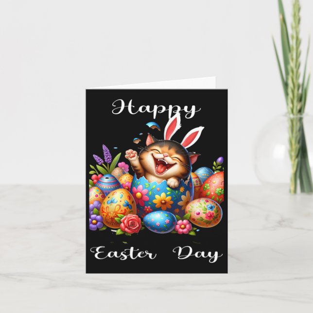 Carte Jour De Pâques Chat Bunny Oeufs Oreilles Pour Homm (Devant)
