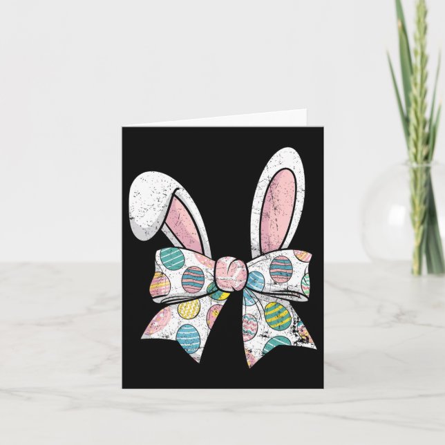 Carte Jour de Pâques Coquette Bow mignonne Lapin Filles  (Devant)