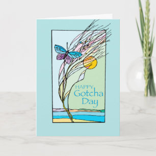 Carte Jour de prise papillon et soleil, Adoption, Bleu-v