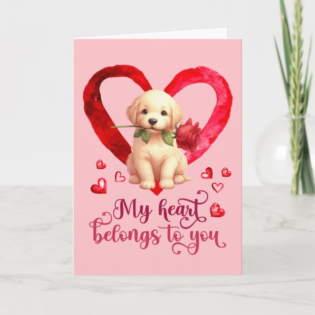 Carte Jour de Valentines d'aquarelle Golden Retrie (Devant)