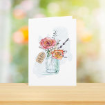 Carte Jour des mères florales Mason Jar<br><div class="desc">Joyeuse calligraphie de la journée des mères sur étiquette. vide à l'intérieur. plus de couleurs disponibles. illustration par becky nimoy.</div>