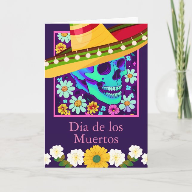 Carte Jour des morts Salutations Fleurs de crâne (Devant)