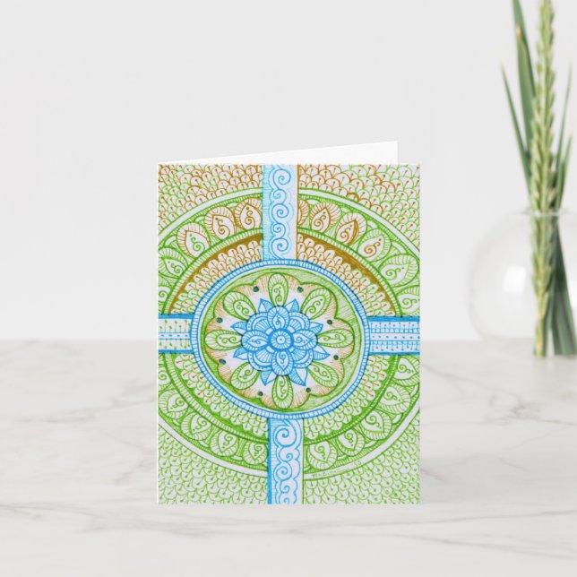 Carte Jour des terres Recycle Damask Indien Mandala Blan (Devant)