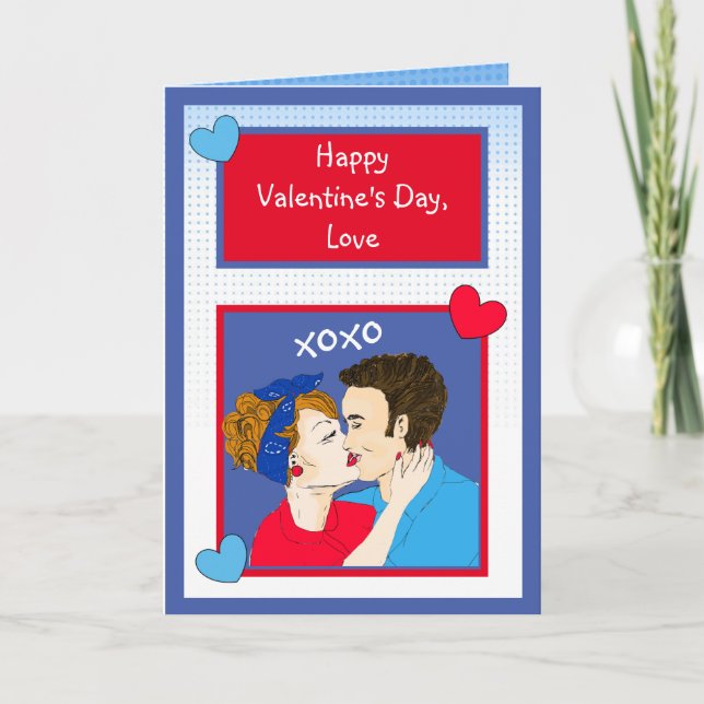 Carte Jour des Valentines du Xoxo Kissing Retro Couple (Devant)