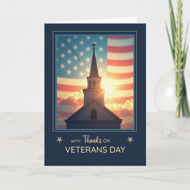 Carte Jour des vétérans Drapeau de clocher d'église reme (Devant)
