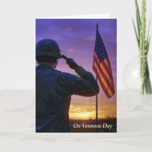 Carte Jour des vétérans saluant un soldat américain