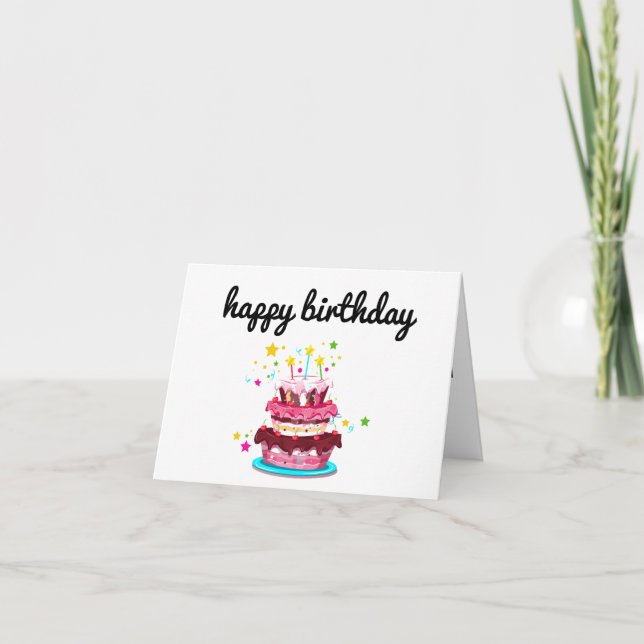 Carte Jour heureux minimaliste avec gâteau (Devant)