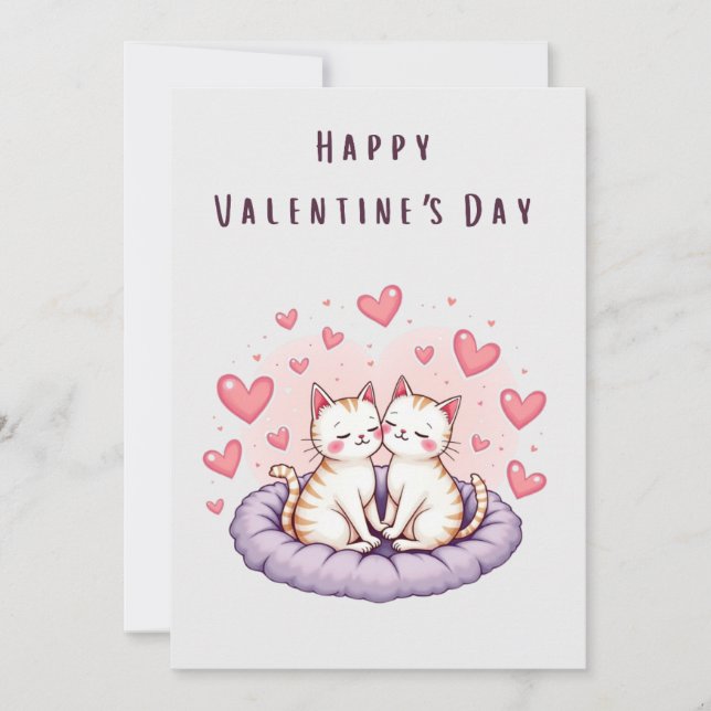 Carte Jour Valentines Couple Chat Cute (Devant)