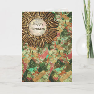 Carte Jour vintage floral de joyeux anniversaire de